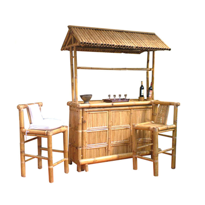 220x160cm Tiki Bar Bambusowa ławka z wodoodpornymi krzesłami dachowymi na zewnątrz